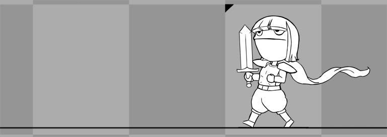 An unused animation made for a cutscene of a sidescrolling game.